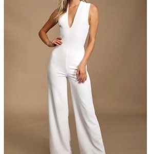 Lulu's Thinking Out Loud White Backless Jumpsuit